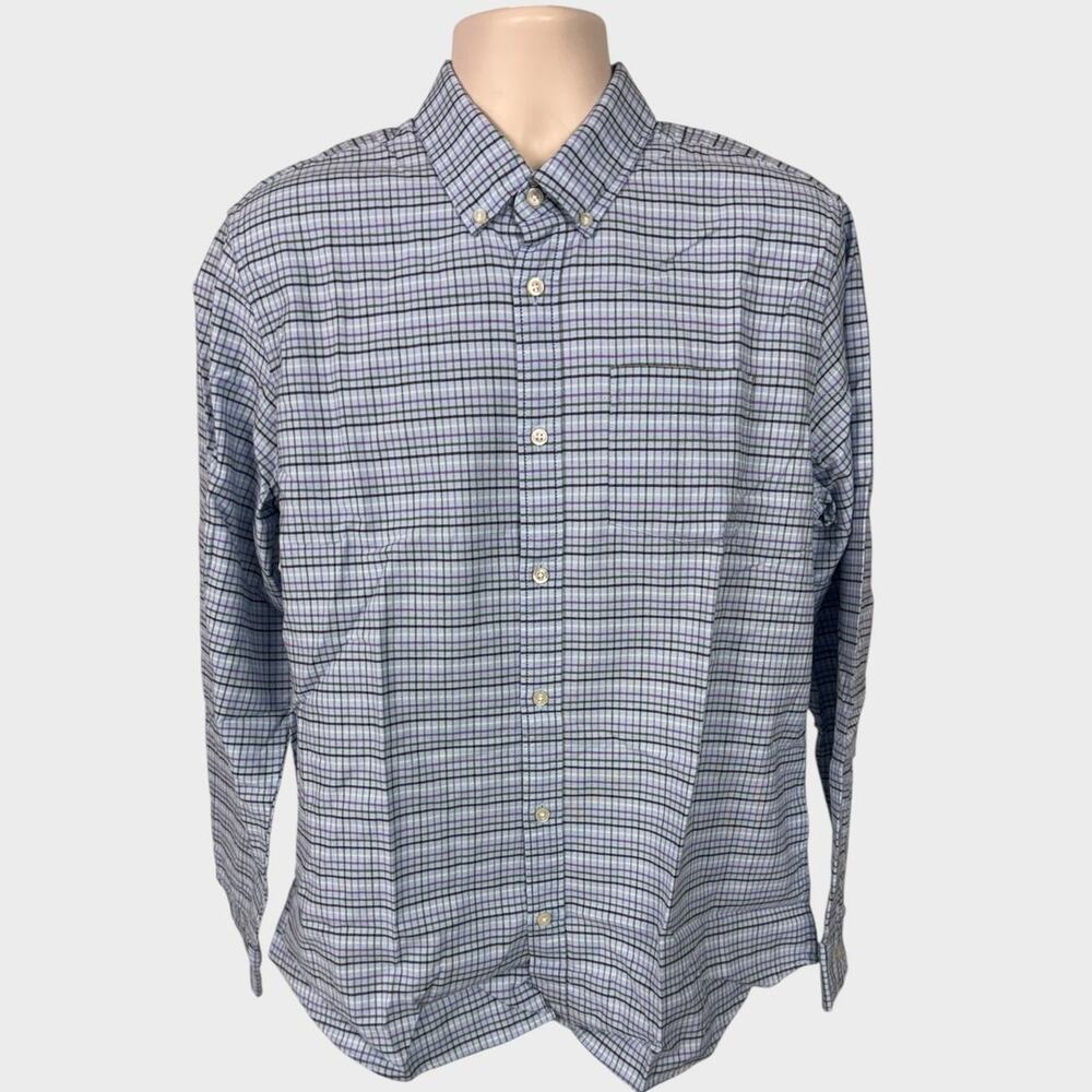 GAP Large NEW NWT Standard Ft Stretch  Button Front Blue Plaid Check Shirt